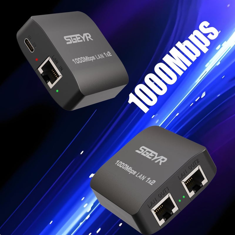 SGEYR موزع إيثرنت 1 إلى 2 1000 ميجابت في الثانية موزع كابل الإنترنت 1 في 2 خارج عالي السرعة موزع شبكة مزدوج LAN منفذ RJ45 جهاز توجيه محول يعمل مع كابل Cat6/7/8 - Image 2